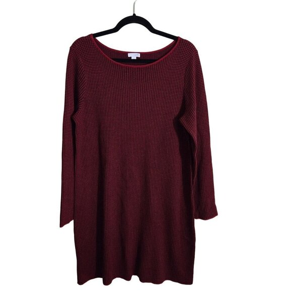 J. Jill Red Black Houndstooth Long Sleeve Relaxed Fit Sweater Dress Size M - Picture 2 of 9